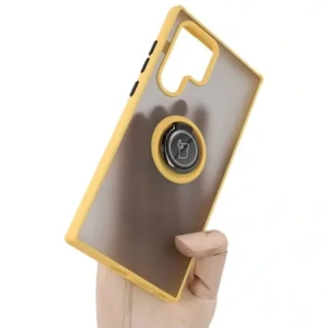 Hurtownia GSM - Etui z uchwytem na palec Bizon Case Hybrid Ring do Galaxy S22 Ultra, przydymione z żółtą ramką - BIZ7820 - {ean13} - Hurt