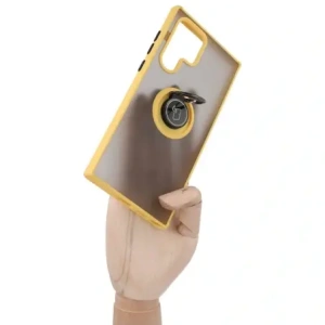 Hurtownia GSM - Etui z uchwytem na palec Bizon Case Hybrid Ring do Galaxy S22 Ultra, przydymione z żółtą ramką - BIZ7820 - {ean13} - Hurt
