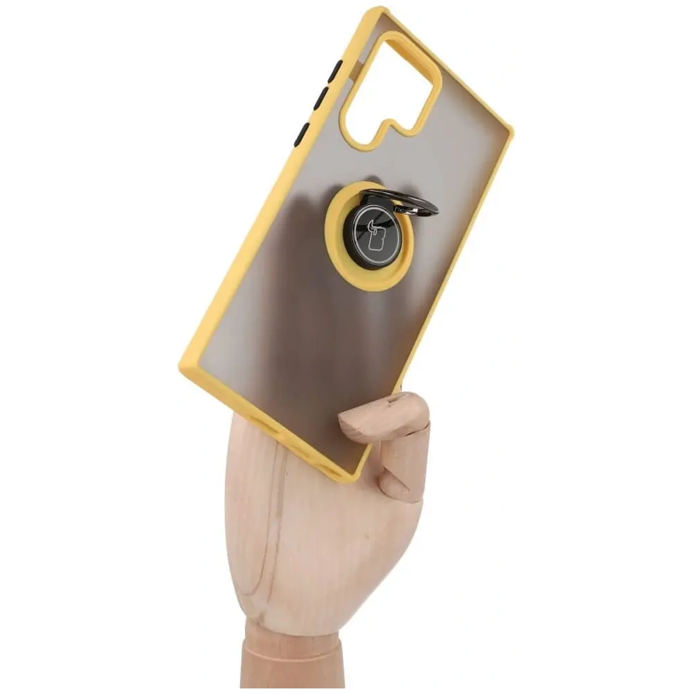Wholesale Bizon Case Hybrid Ring Samsung Galaxy S22 Ultra smoky with a yellow frame - BIZ7820 - {ean13} - Hurt
