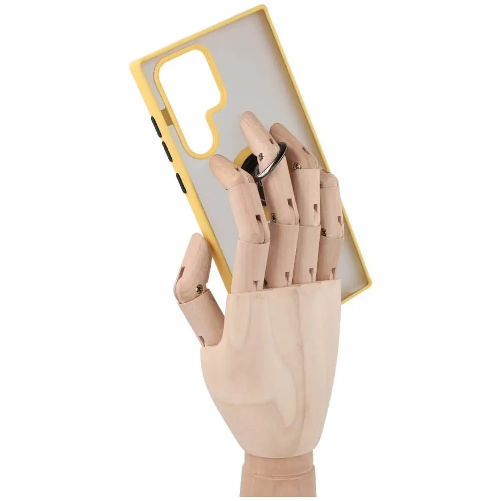 Wholesale Bizon Case Hybrid Ring Samsung Galaxy S22 Ultra smoky with a yellow frame - BIZ7820 - {ean13} - Hurt