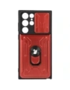 Etui Bizon Case Camshield Card Slot Ring do Galaxy S22 Ultra, czerwone