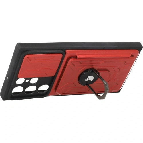 Etui Bizon Case Camshield Card Slot Ring do Samsung Galaxy S22 Ultra czerwone