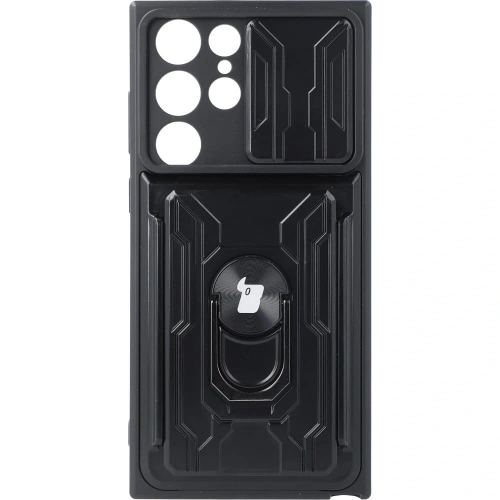 Etui Bizon Case Camshield Card Slot Ring do Samsung Galaxy S22 Ultra czarne