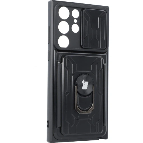 Etui Bizon Case Camshield Card Slot Ring do Samsung Galaxy S22 Ultra czarne
