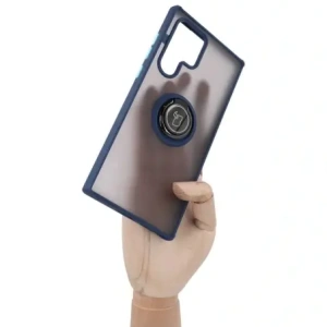 Hurtownia GSM - Etui z uchwytem na palec Bizon Case Hybrid Ring do Galaxy S22 Ultra, przydymione z granatową ramką - BIZ7834 - {ean13} - Hurt