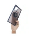 Etui z uchwytem na palec Bizon Case Hybrid Ring do Galaxy S22 Ultra, przydymione z granatową ramką