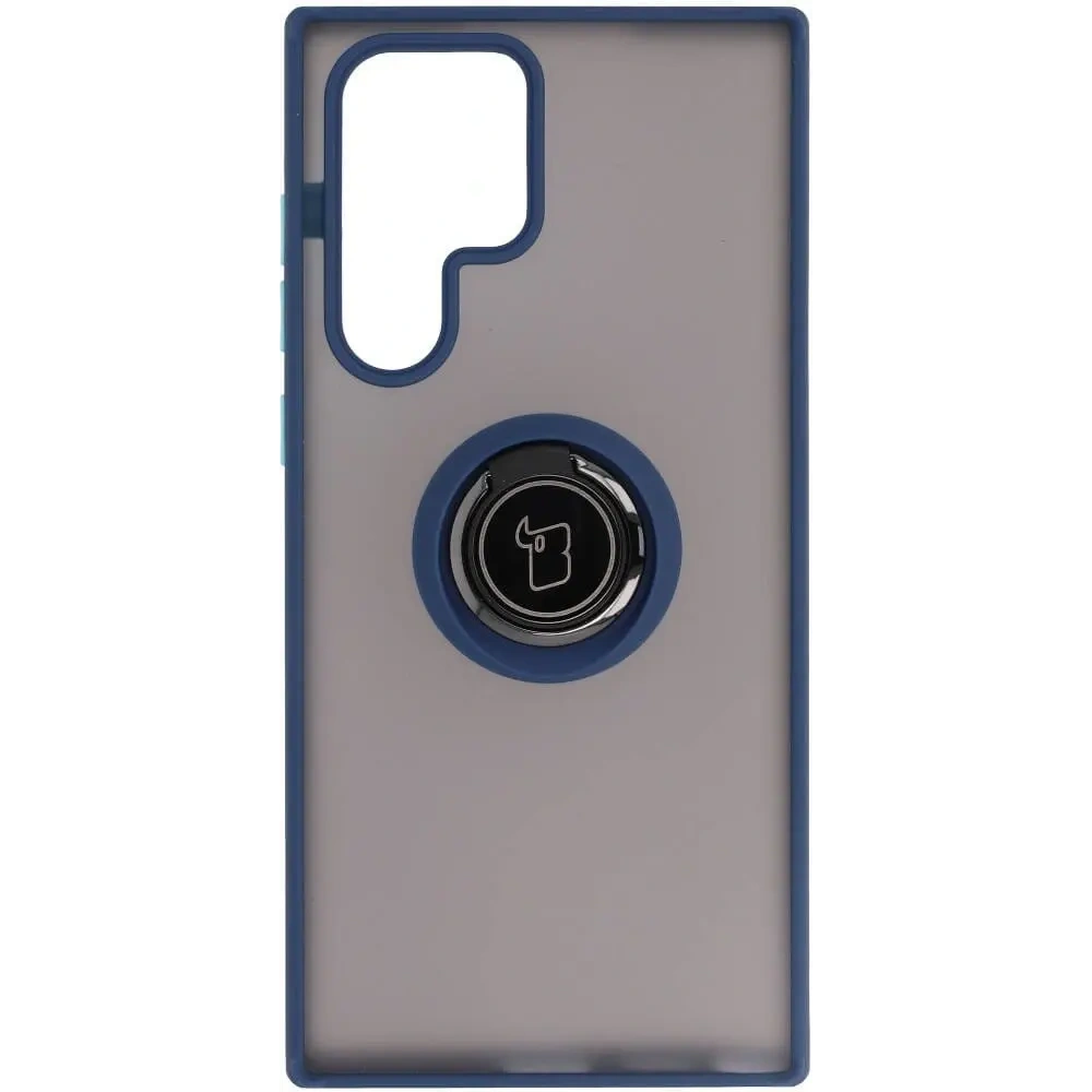 Hurtownia GSM - Etui z uchwytem na palec Bizon Case Hybrid Ring do Galaxy S22 Ultra, przydymione z granatową ramką - BIZ7834 - {ean13} - Hurt