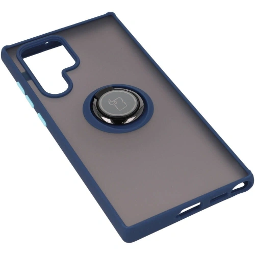 Etui z uchwytem na palec Bizon Case Hybrid Ring do Samsung Galaxy S22 Ultra przydymione z granatową ramką