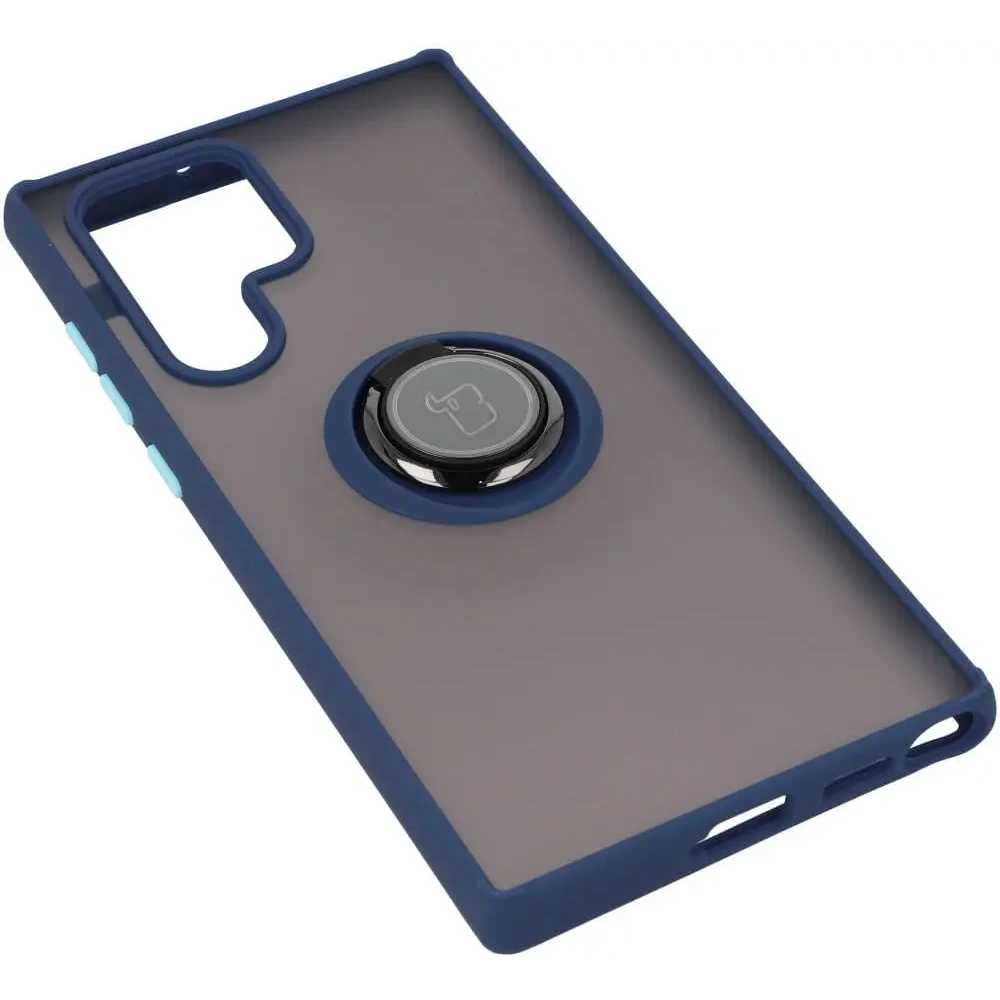 Hurtownia GSM - Etui z uchwytem na palec Bizon Case Hybrid Ring do Galaxy S22 Ultra, przydymione z granatową ramką - BIZ7834 - {ean13} - Hurt