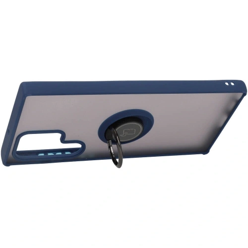 Etui z uchwytem na palec Bizon Case Hybrid Ring do Samsung Galaxy S22 Ultra przydymione z granatową ramką