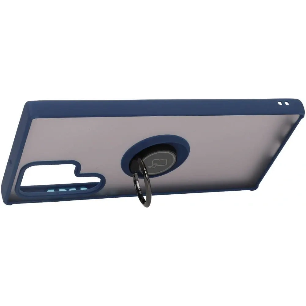 Hurtownia GSM - Etui z uchwytem na palec Bizon Case Hybrid Ring do Galaxy S22 Ultra, przydymione z granatową ramką - BIZ7834 - {ean13} - Hurt