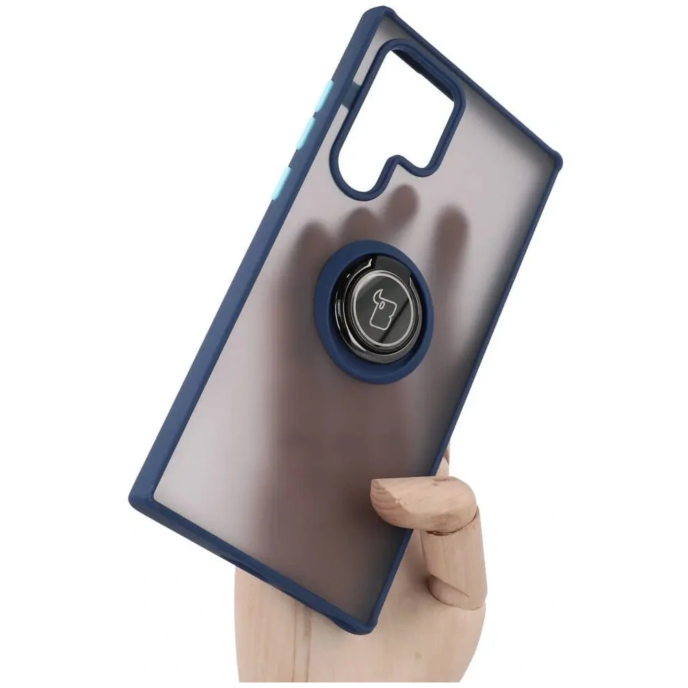 Hurtownia GSM - Etui z uchwytem na palec Bizon Case Hybrid Ring do Galaxy S22 Ultra, przydymione z granatową ramką - BIZ7834 - {ean13} - Hurt