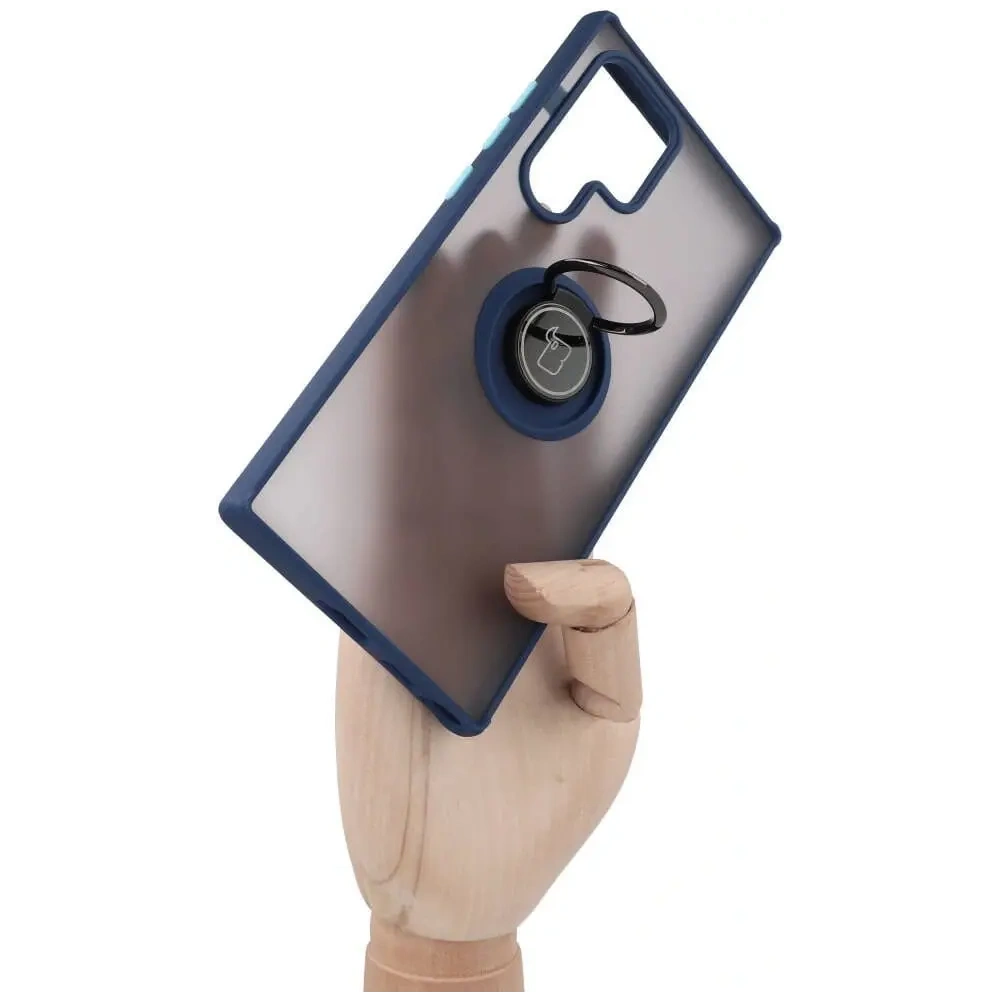 Hurtownia GSM - Etui z uchwytem na palec Bizon Case Hybrid Ring do Galaxy S22 Ultra, przydymione z granatową ramką - BIZ7834 - {ean13} - Hurt
