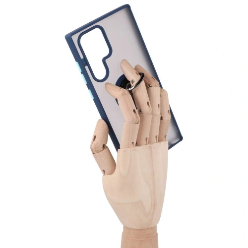 Etui z uchwytem na palec Bizon Case Hybrid Ring do Samsung Galaxy S22 Ultra przydymione z granatową ramką