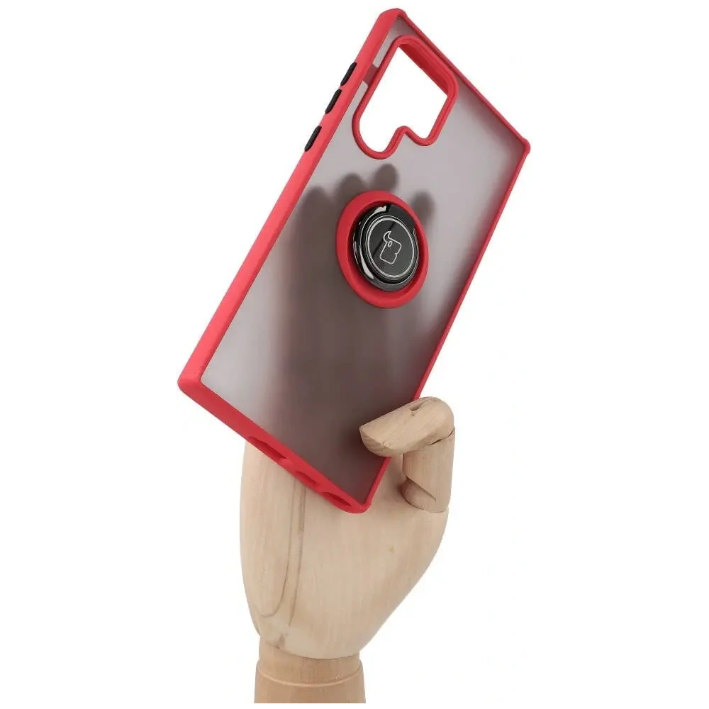 Hurtownia GSM - Etui z uchwytem na palec Bizon Case Hybrid Ring do Galaxy S22 Ultra, przydymione z czerwoną ramką - BIZ7839 - {ean13} - Hurt