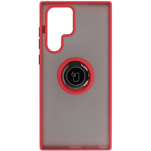 Etui z uchwytem na palec Bizon Case Hybrid Ring do Samsung Galaxy S22 Ultra przydymione z czerwoną ramką
