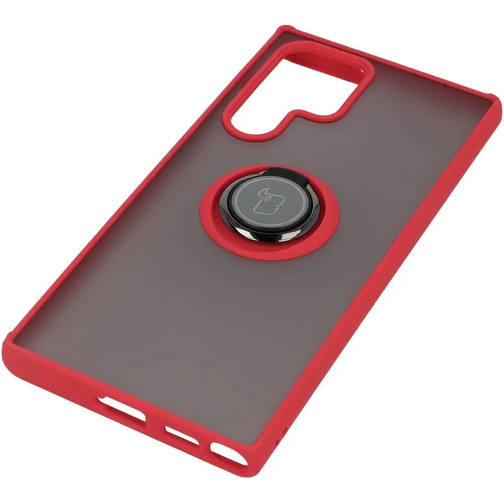 Hurtownia GSM - Etui z uchwytem na palec Bizon Case Hybrid Ring do Galaxy S22 Ultra, przydymione z czerwoną ramką - BIZ7839 - {ean13} - Hurt