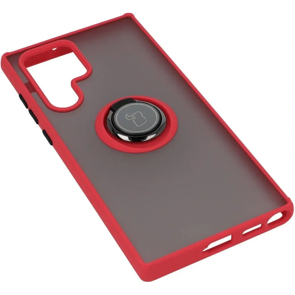 Hurtownia GSM - Etui z uchwytem na palec Bizon Case Hybrid Ring do Galaxy S22 Ultra, przydymione z czerwoną ramką - BIZ7839 - {ean13} - Hurt