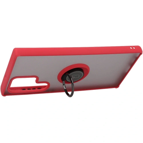 Etui z uchwytem na palec Bizon Case Hybrid Ring do Samsung Galaxy S22 Ultra przydymione z czerwoną ramką