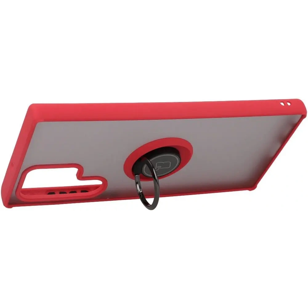 Hurtownia GSM - Etui z uchwytem na palec Bizon Case Hybrid Ring do Galaxy S22 Ultra, przydymione z czerwoną ramką - BIZ7839 - {ean13} - Hurt