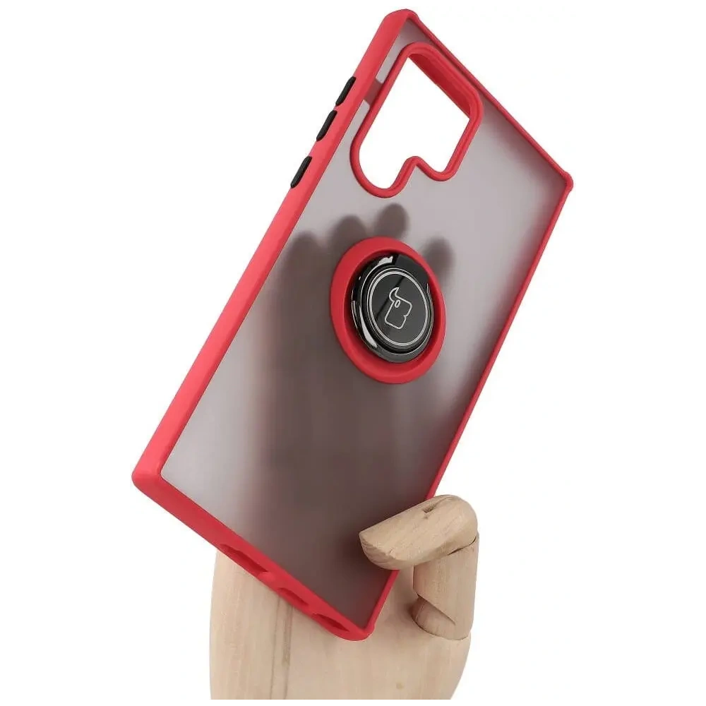 Hurtownia GSM - Etui z uchwytem na palec Bizon Case Hybrid Ring do Galaxy S22 Ultra, przydymione z czerwoną ramką - BIZ7839 - {ean13} - Hurt
