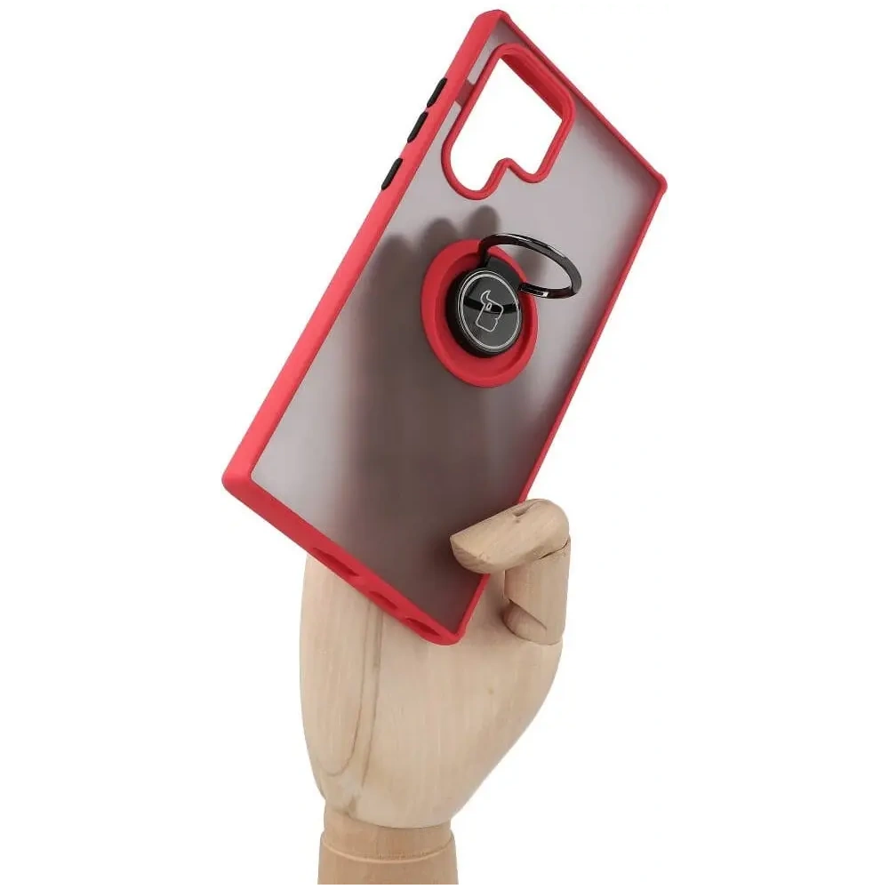 Hurtownia GSM - Etui z uchwytem na palec Bizon Case Hybrid Ring do Galaxy S22 Ultra, przydymione z czerwoną ramką - BIZ7839 - {ean13} - Hurt