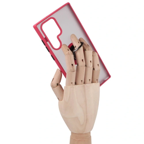 Etui z uchwytem na palec Bizon Case Hybrid Ring do Samsung Galaxy S22 Ultra przydymione z czerwoną ramką