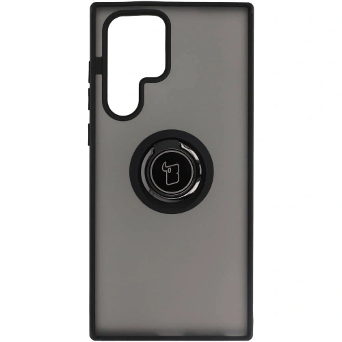Etui z uchwytem na palec Bizon Case Hybrid Ring do Samsung Galaxy S22 Ultra przydymione z czarną ramką