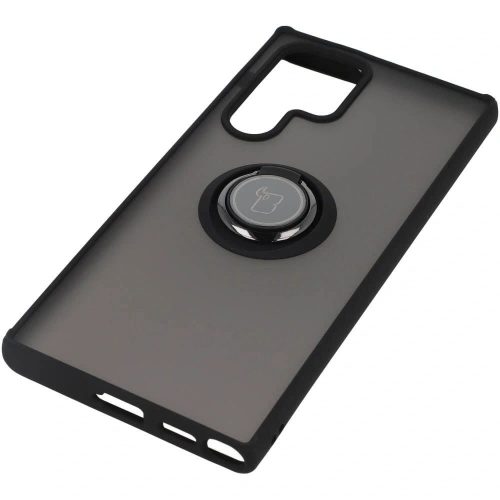 Etui z uchwytem na palec Bizon Case Hybrid Ring do Samsung Galaxy S22 Ultra przydymione z czarną ramką
