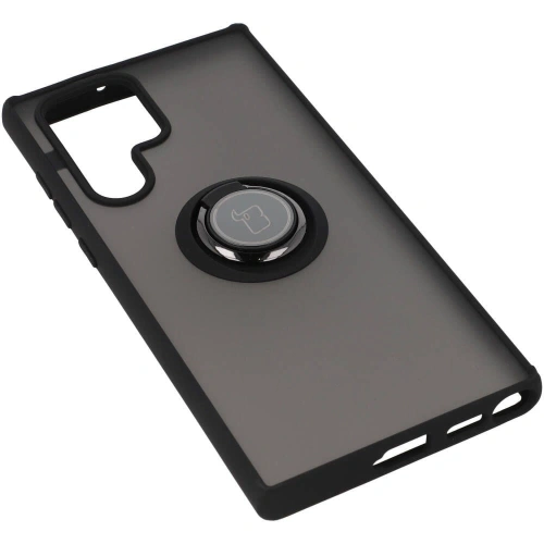 Etui z uchwytem na palec Bizon Case Hybrid Ring do Samsung Galaxy S22 Ultra przydymione z czarną ramką