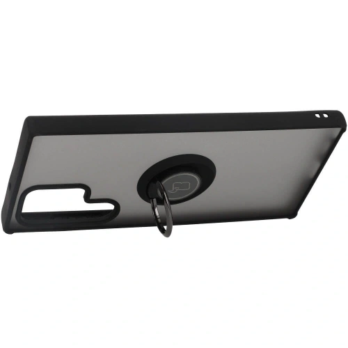 Etui z uchwytem na palec Bizon Case Hybrid Ring do Samsung Galaxy S22 Ultra przydymione z czarną ramką