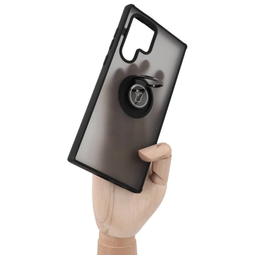 Etui z uchwytem na palec Bizon Case Hybrid Ring do Samsung Galaxy S22 Ultra przydymione z czarną ramką