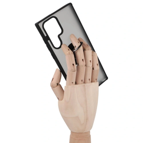 Etui z uchwytem na palec Bizon Case Hybrid Ring do Samsung Galaxy S22 Ultra przydymione z czarną ramką