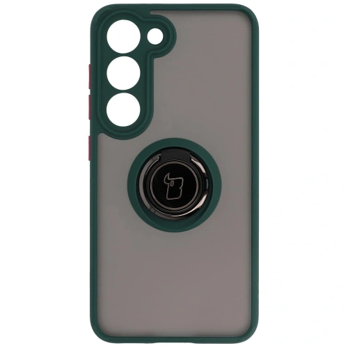Etui z uchwytem na palec Bizon Case Hybrid Ring do Samsung Galaxy S23 przydymione z ciemnozieloną ramką
