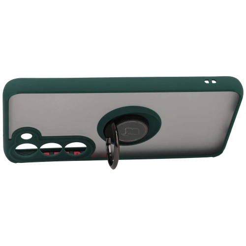 Etui z uchwytem na palec Bizon Case Hybrid Ring do Samsung Galaxy S23 przydymione z ciemnozieloną ramką