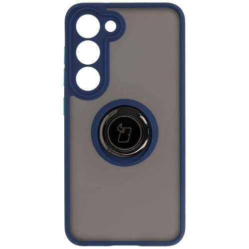 Etui z uchwytem na palec Bizon Case Hybrid Ring do Samsung Galaxy S23 przydymione z granatową ramką