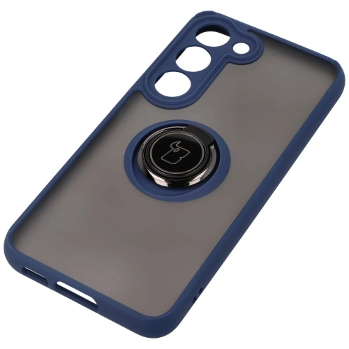 Etui z uchwytem na palec Bizon Case Hybrid Ring do Samsung Galaxy S23 przydymione z granatową ramką