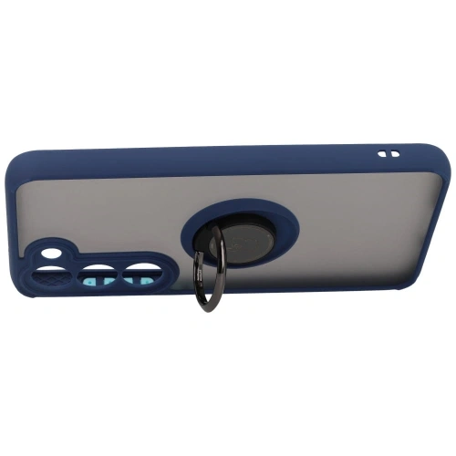 Etui z uchwytem na palec Bizon Case Hybrid Ring do Samsung Galaxy S23 przydymione z granatową ramką