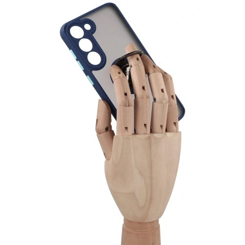 Etui z uchwytem na palec Bizon Case Hybrid Ring do Samsung Galaxy S23 przydymione z granatową ramką