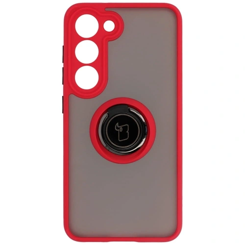 Etui z uchwytem na palec Bizon Case Hybrid Ring do Samsung Galaxy S23 przydymione z czerwoną ramką
