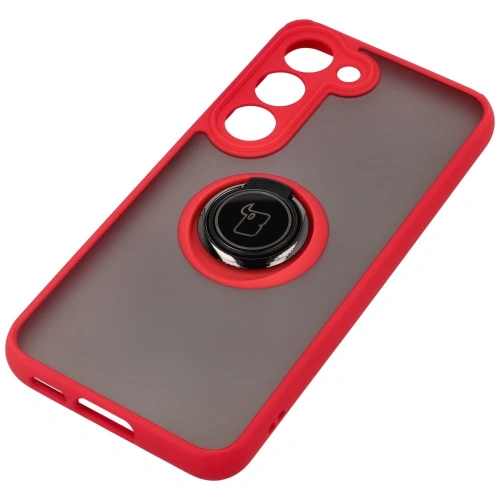 Etui z uchwytem na palec Bizon Case Hybrid Ring do Samsung Galaxy S23 przydymione z czerwoną ramką