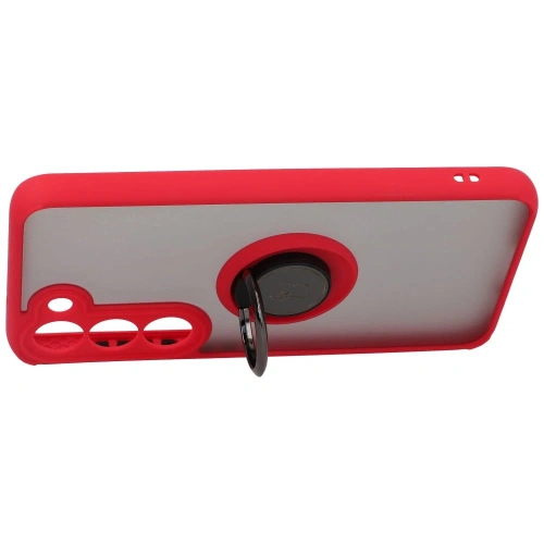 Etui z uchwytem na palec Bizon Case Hybrid Ring do Samsung Galaxy S23 przydymione z czerwoną ramką