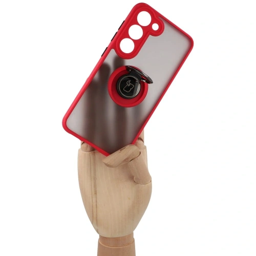 Etui z uchwytem na palec Bizon Case Hybrid Ring do Samsung Galaxy S23 przydymione z czerwoną ramką