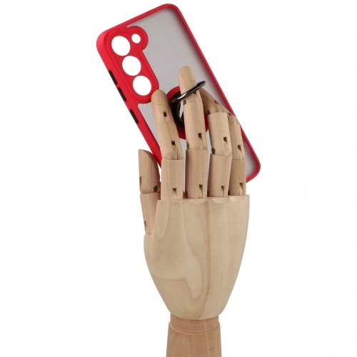 Etui z uchwytem na palec Bizon Case Hybrid Ring do Samsung Galaxy S23 przydymione z czerwoną ramką