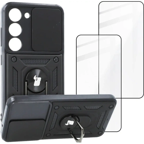 Etui + 2x szkło na ekran Bizon Case Camshield Pack do Samsung Galaxy S23 czarne