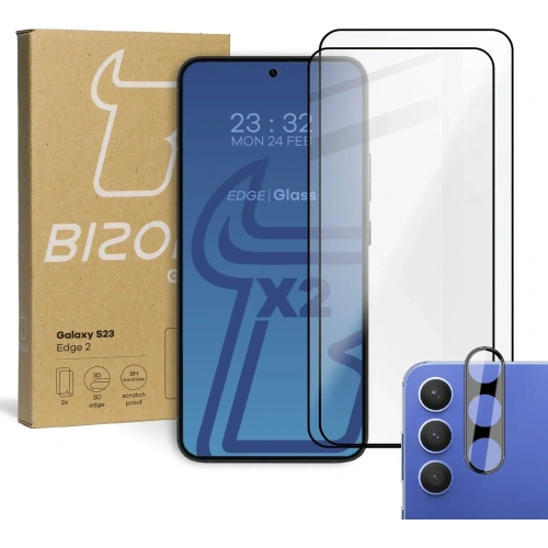 2x Szkło na ekran + szkło na aparat BIZON Edge 2 do Samsung Galaxy S23