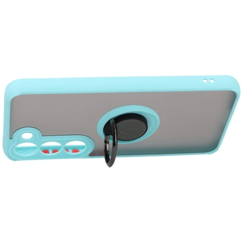 Etui z uchwytem na palec Bizon Case Hybrid Ring do Samsung Galaxy S23 przydymione z jasnoniebieską ramką