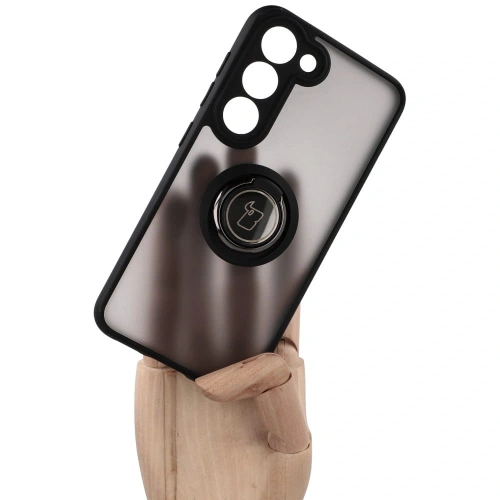 Etui z uchwytem na palec Bizon Case Hybrid Ring do Samsung Galaxy S23 przydymione z czarną ramką