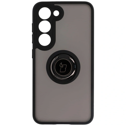 Etui z uchwytem na palec Bizon Case Hybrid Ring do Samsung Galaxy S23 przydymione z czarną ramką