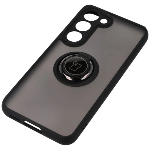 Etui z uchwytem na palec Bizon Case Hybrid Ring do Samsung Galaxy S23 przydymione z czarną ramką